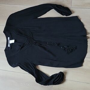 Diane von Furstenberg Black 3/4 Length Sleeves Tie Neck Blouse Size 2